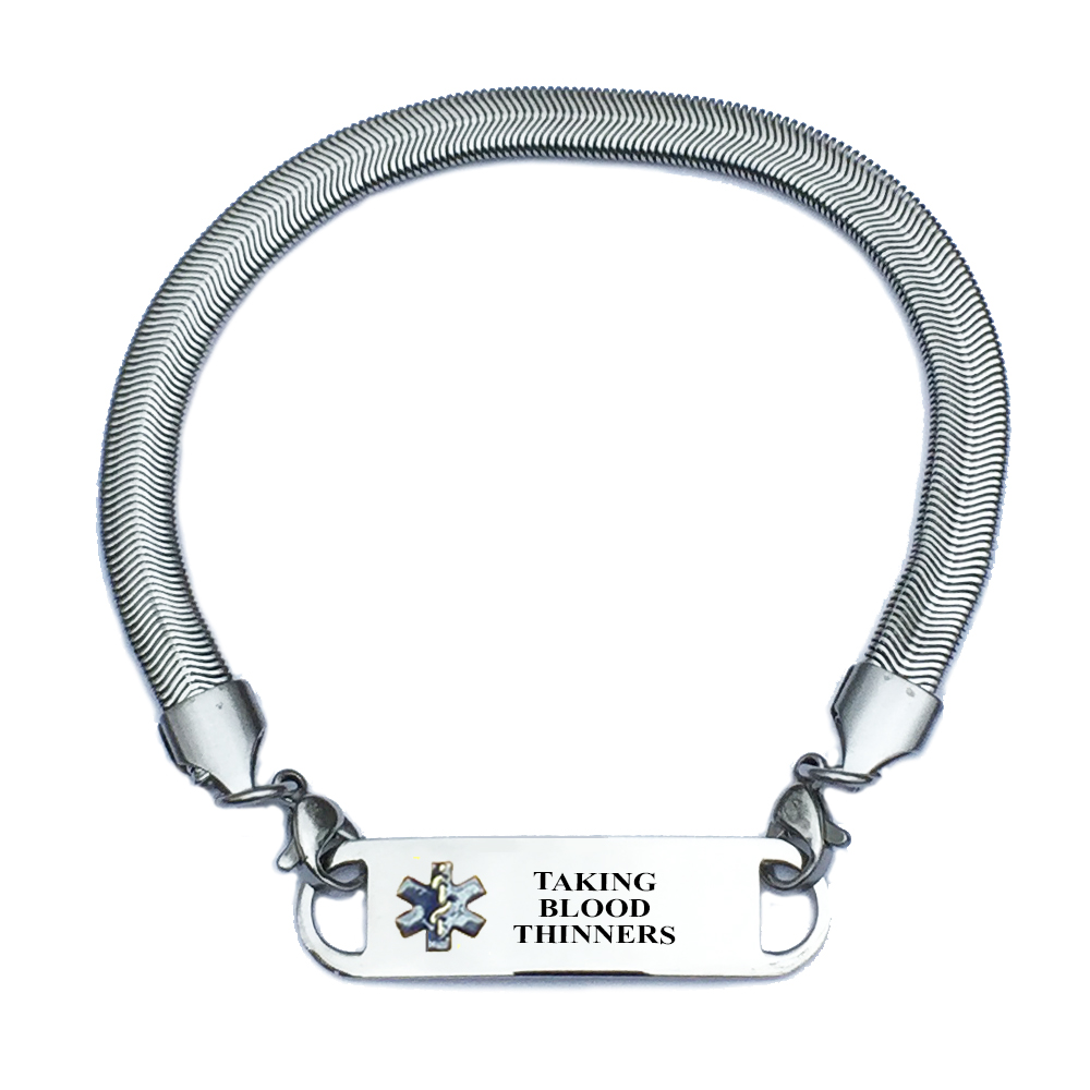 Taking Blood Thinners Stainless Steel Chevron Medical Id Bracelet Pre Engraved Taking Blood Thinners Stainless Steel Chevron Medical Id Bracelet