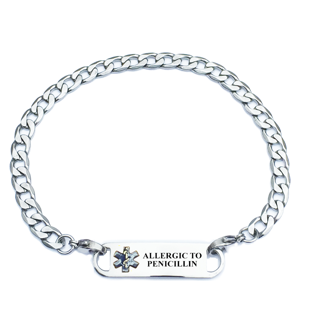 Allergic To Penicillin Stainless Steel Medical Alert Bracelet Pre Engraved Allergic To Penicillin Stainless Steel Medical Alert Bracelet