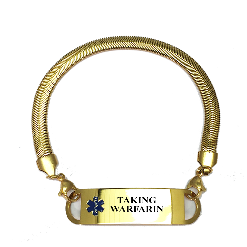 Taking Warfarin Gold Plated Chevron Pattern Medical Id Bracelet Pre Engraved Taking Warfarin Gold Plated Chevron Pattern Medical Id Bracelet