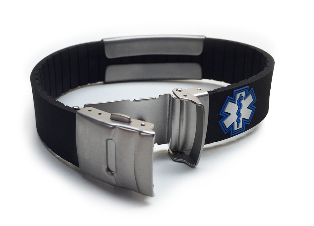 Sport Medical Id Bracelets Choose A Color Universalmedicaldata Black Sport Medical Alert Id Bracelets Custom Engraved Add To Wishlist Loading