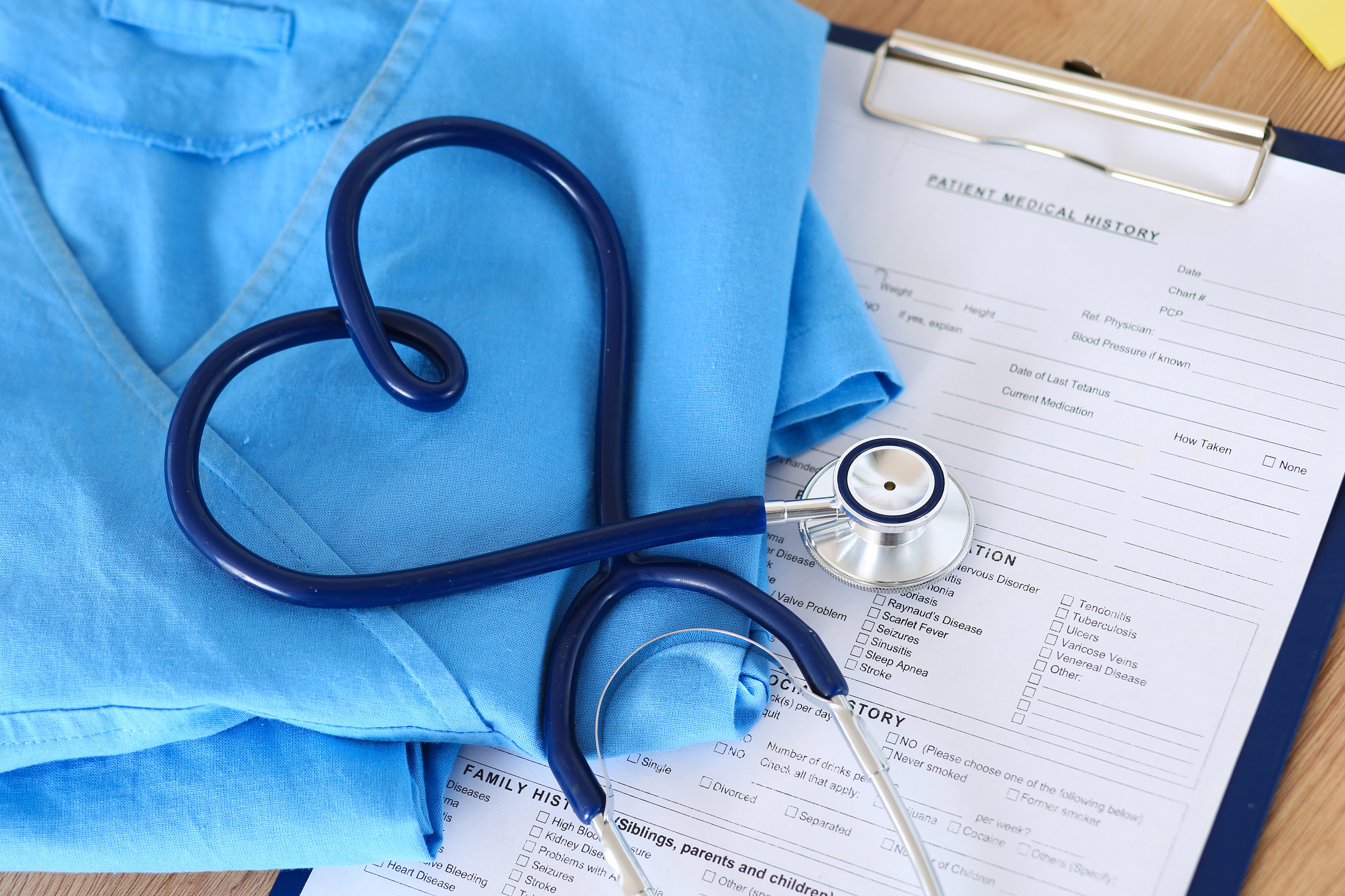 Medical stethoscope twisted in a heart shape